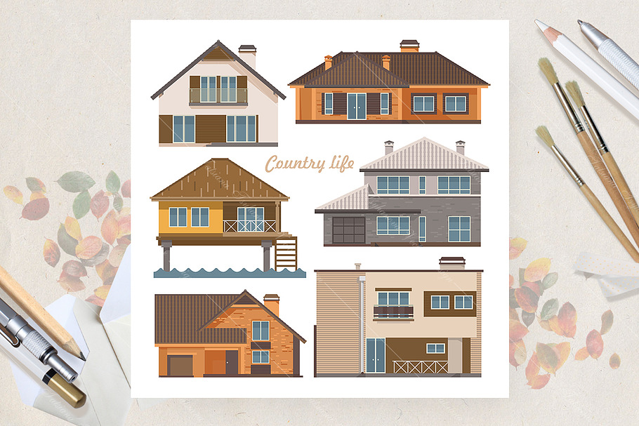 Set of houses. Flat vector style in Illustrations - product preview 8