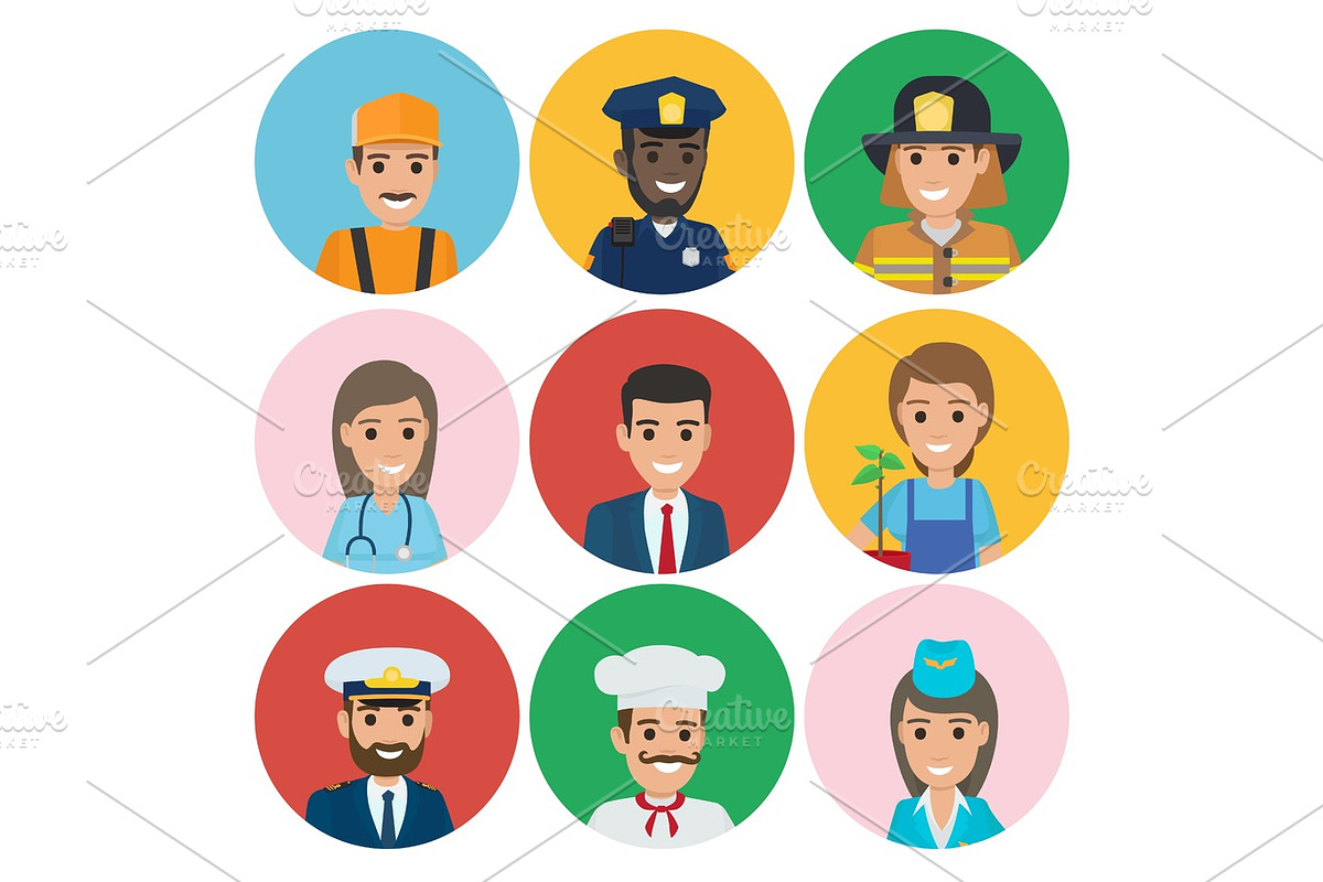 People of Different Professions Set of Round Icons in Illustrations - product preview 8