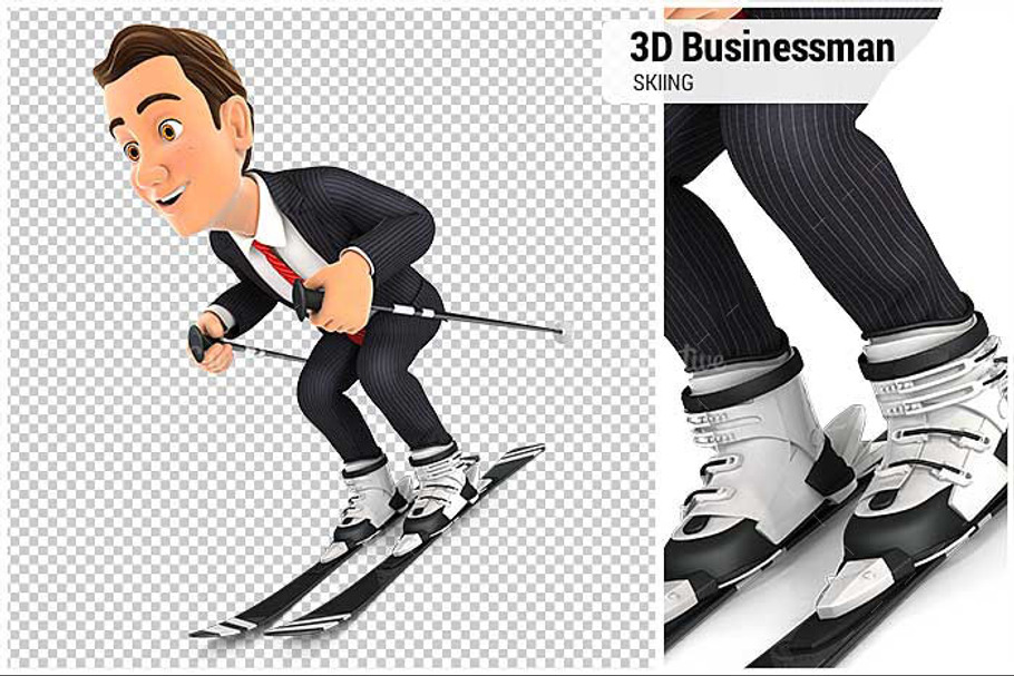 3D Businessman Skiing in Illustrations - product preview 8