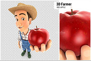 3D Farmer Holding Red Apple