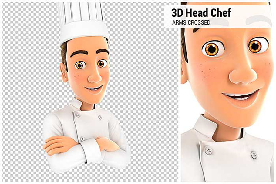 3D Head Chef with Arms Crossed in Illustrations - product preview 8