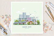 Green city. Eco city life in vector