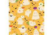 Seamless pattern ghosts emoticon halloween