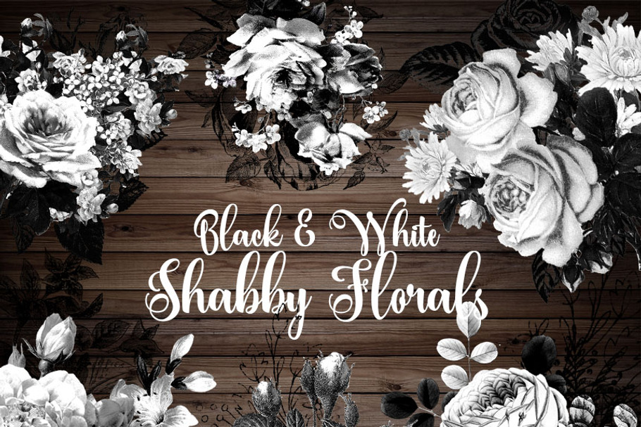 Black and White Shabby Florals