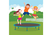 Children jumping on the trampoline