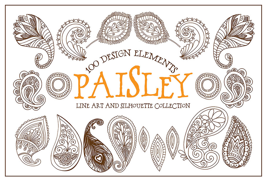 Boho Paisley Line Art Illustrations in Illustrations - product preview 8