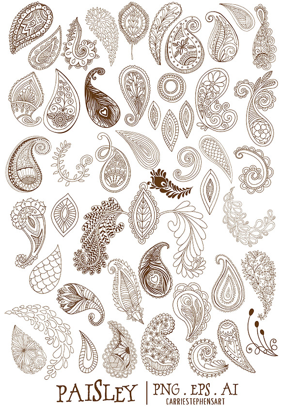 Boho Paisley Line Art Illustrations in Illustrations - product preview 1