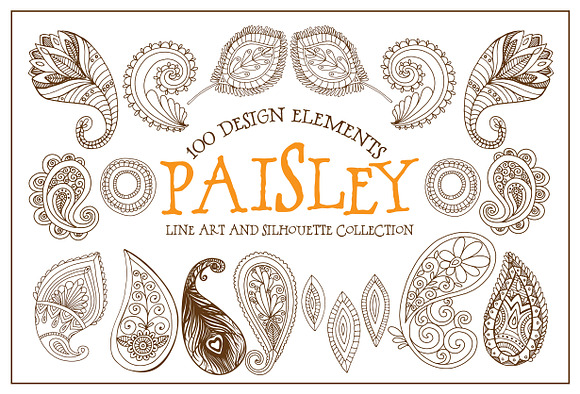 Boho Paisley Line Art Illustrations in Illustrations - product preview 3