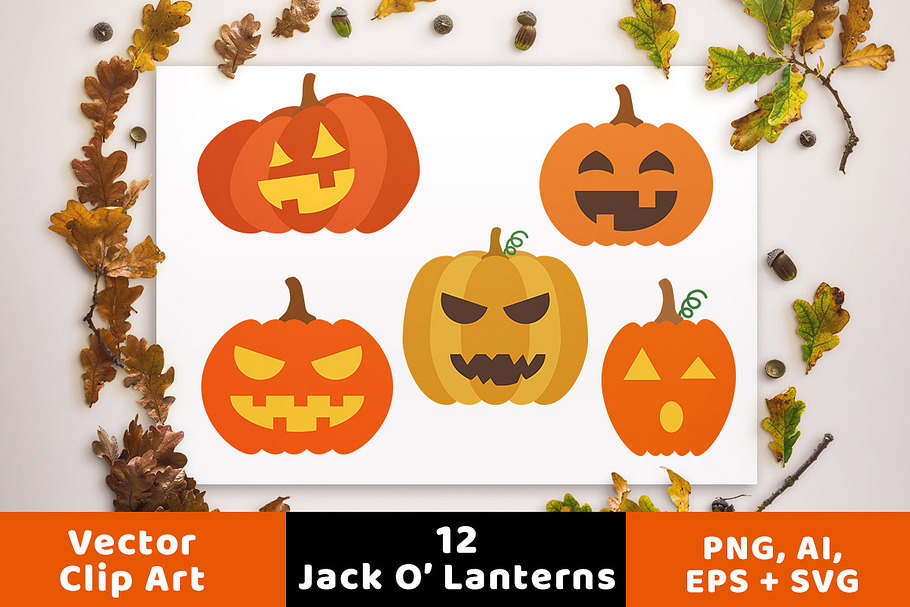 12 Jack O' Lanterns Clipart