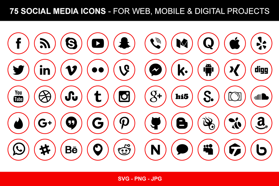 75 Red Social Media Icons