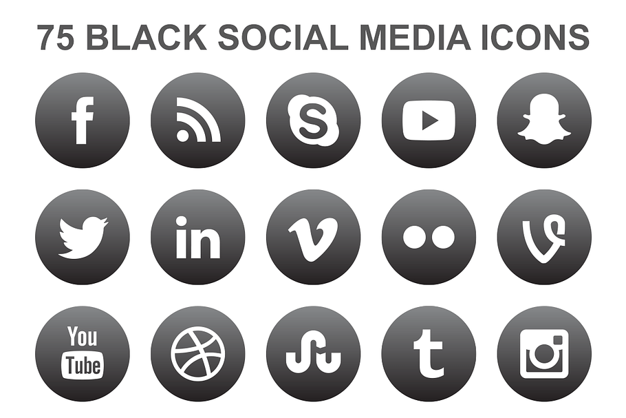 Black Social Media Icons in Black And White Icons - product preview 8