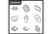 Cinema outline isometric icons
