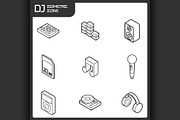 DJ outline isometric icons