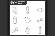Gym outline isometric icons