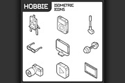 Hobbie outline isometric icons set