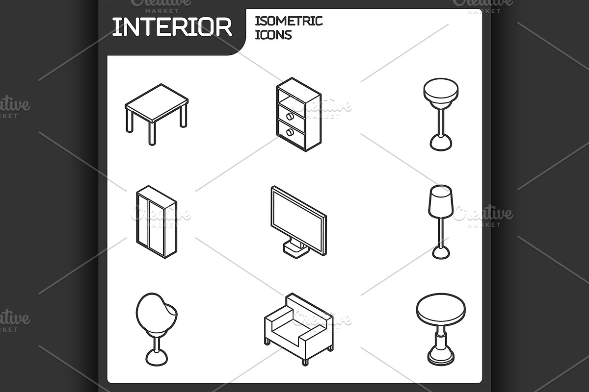 Interior outline isometric icons in Illustrations - product preview 8