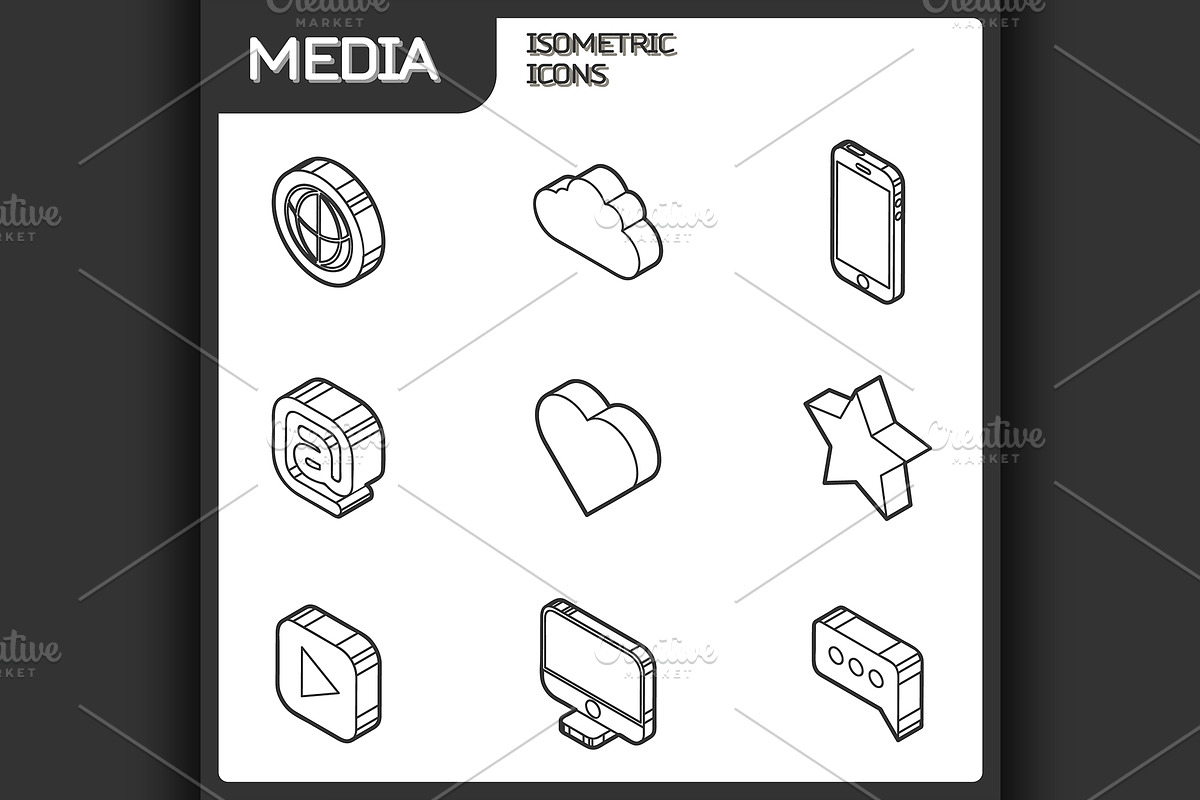 Media outline isometric icons set in Illustrations - product preview 8