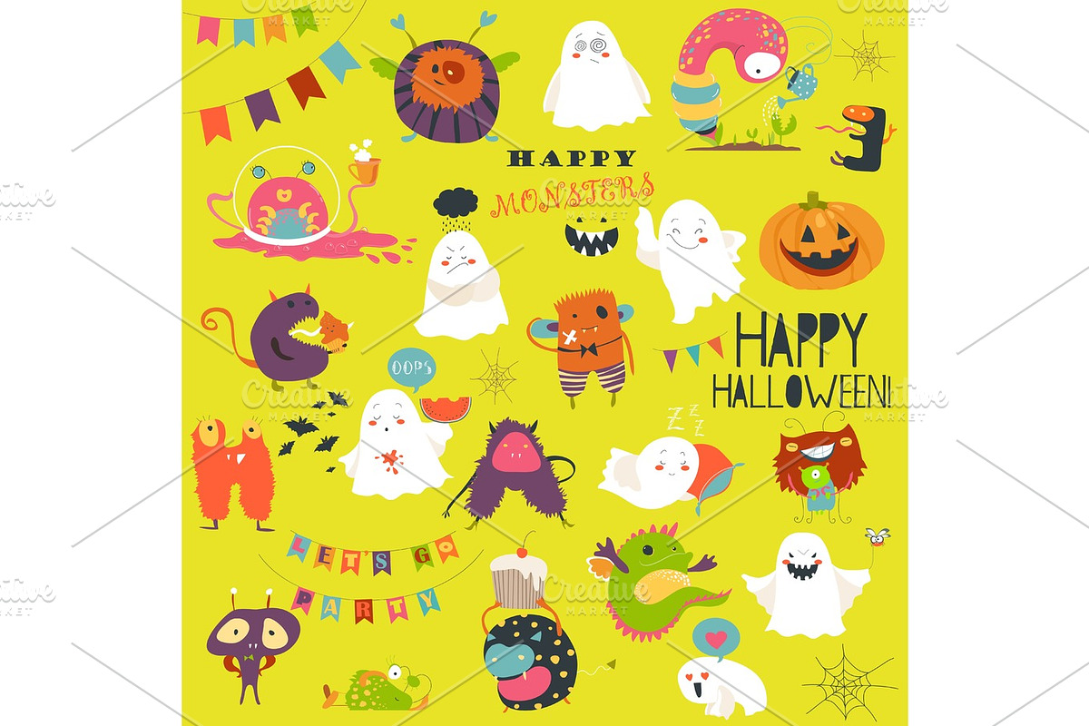 Funny cartoon ghosts and monsters halloween in Illustrations - product preview 8