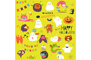 Funny cartoon ghosts and monsters halloween