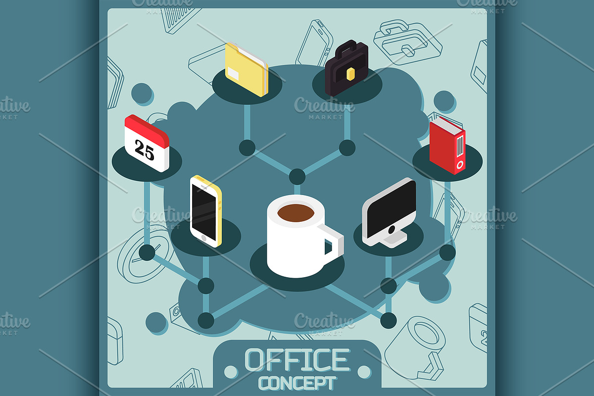 Office color isometric concept icons in Illustrations - product preview 8