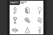 Party outline isometric icons set