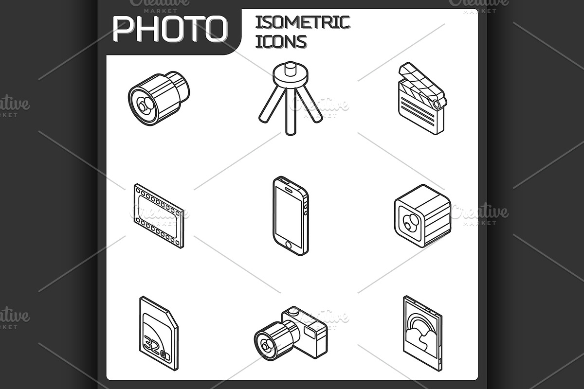 Photo outline isometric icons in Illustrations - product preview 8
