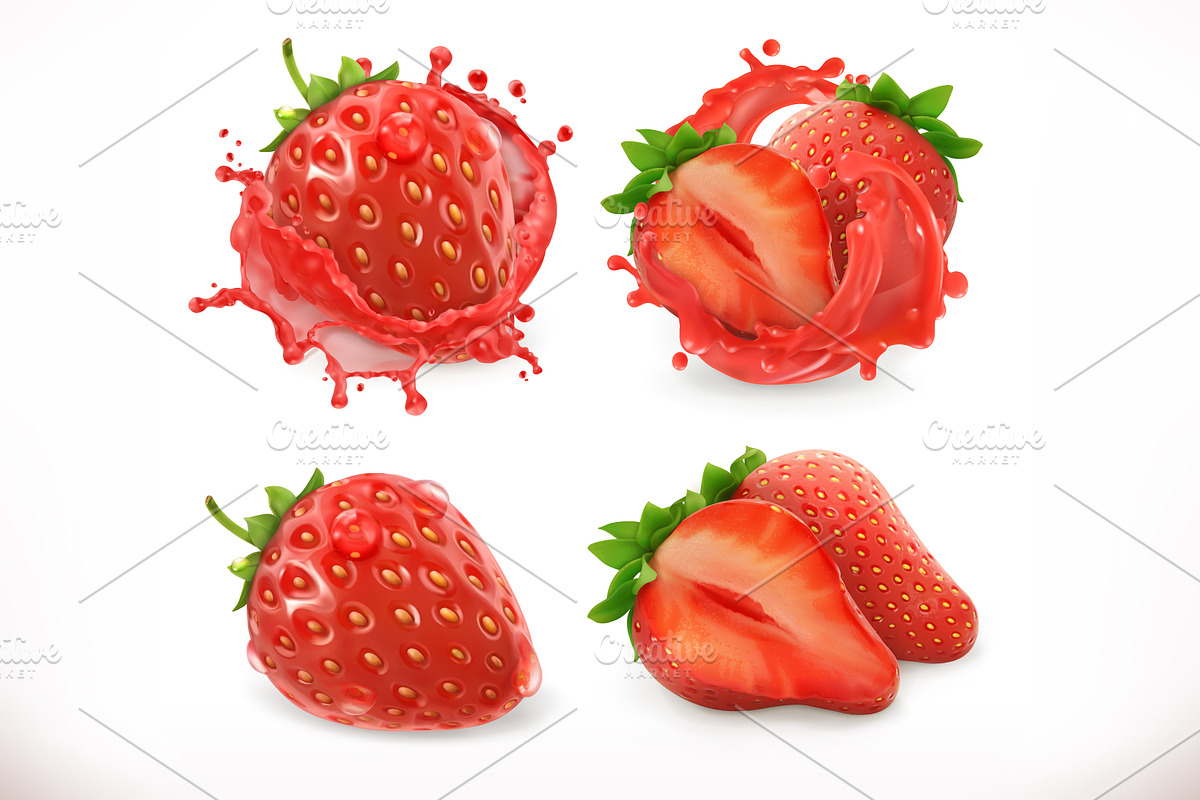 Strawberry juice. 3d vector in Illustrations - product preview 8
