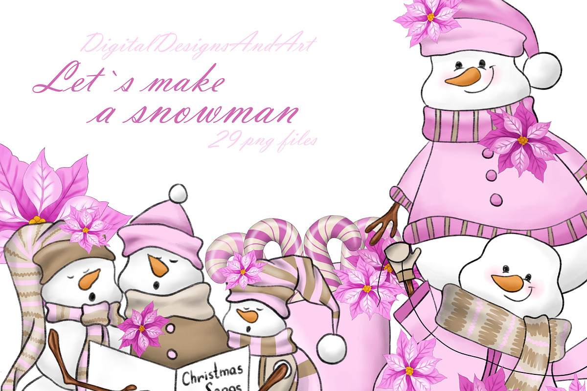 Pink snowman in Illustrations - product preview 8