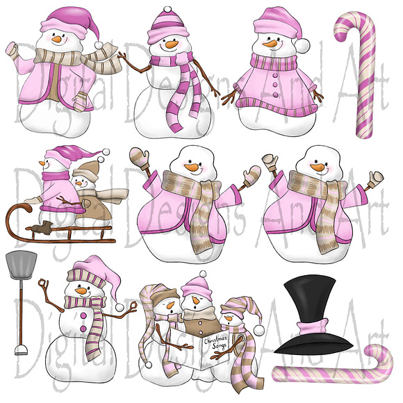 Pink snowman in Illustrations - product preview 1