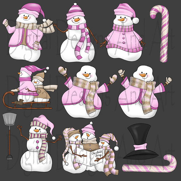 Pink snowman in Illustrations - product preview 2