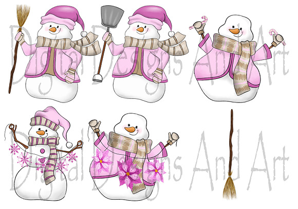 Pink snowman in Illustrations - product preview 5