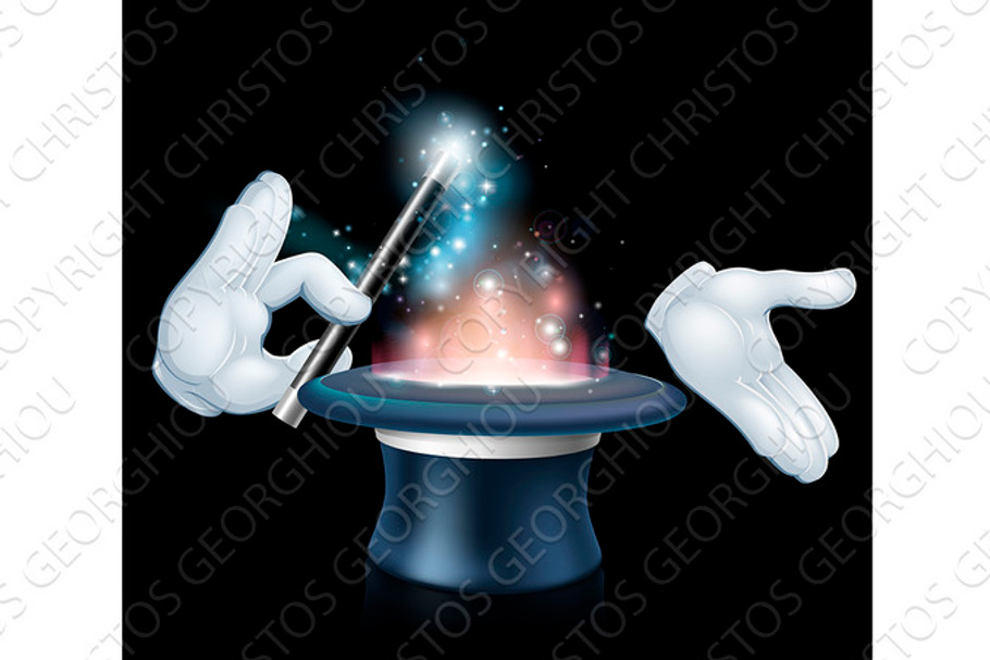Magician wand and top hat trick in Illustrations - product preview 8
