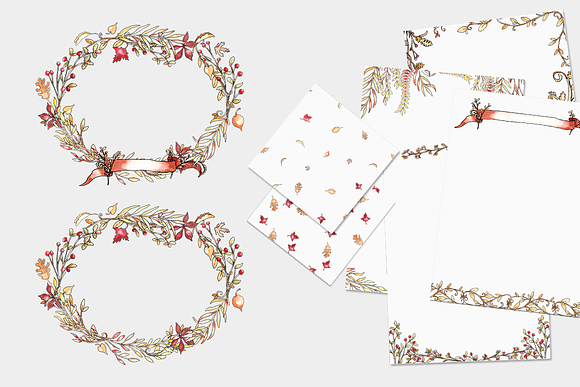 Autumn Vines & Leaves Watercolor in Illustrations - product preview 3