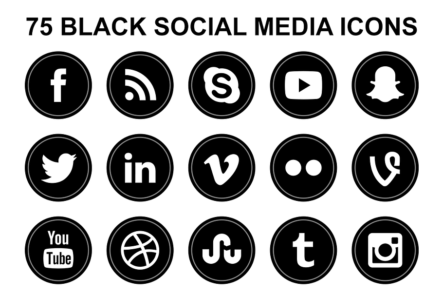 Black Social Media Round Icons