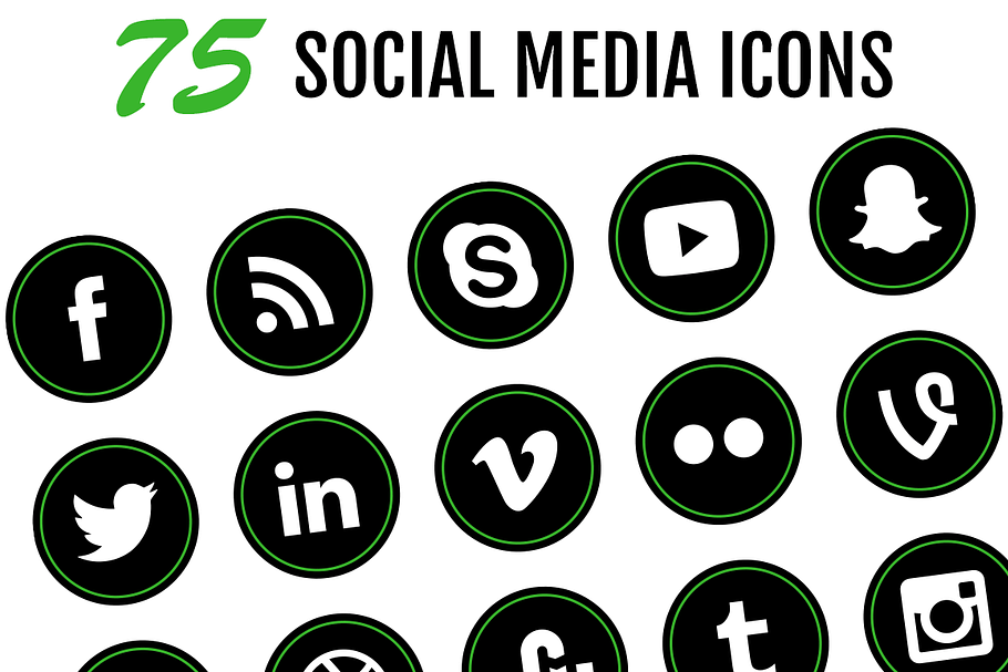 75 Green Social Media Icons - Thin