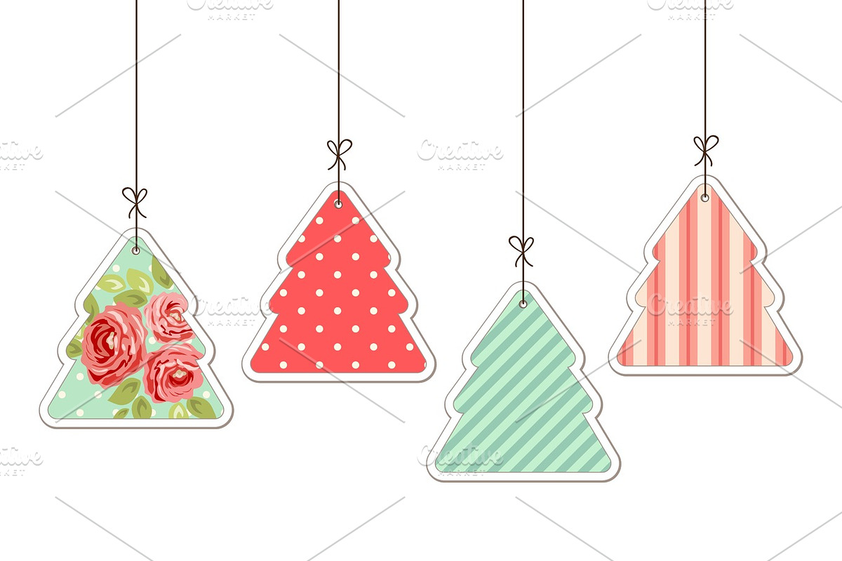 Cute vintage Christmas card in shabby chic style in Objects - product preview 8