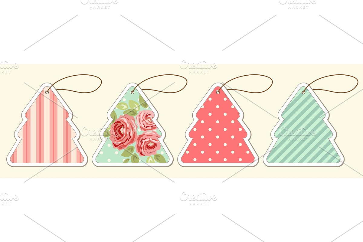 Set of cute vintage Christmas price tags in shabby chic style in Objects - product preview 8