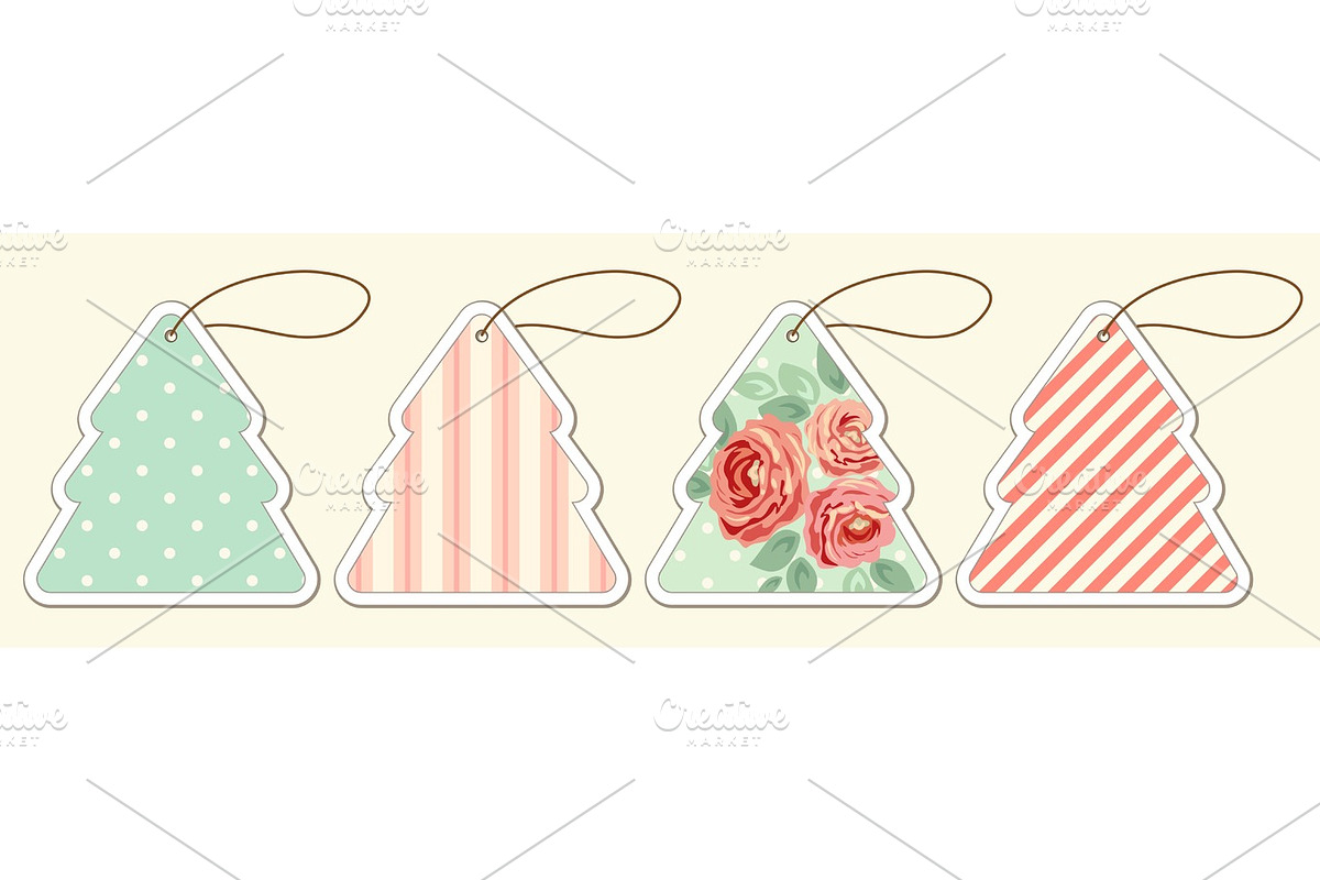 Set of cute vintage Christmas price tags in shabby chic style in Objects - product preview 8