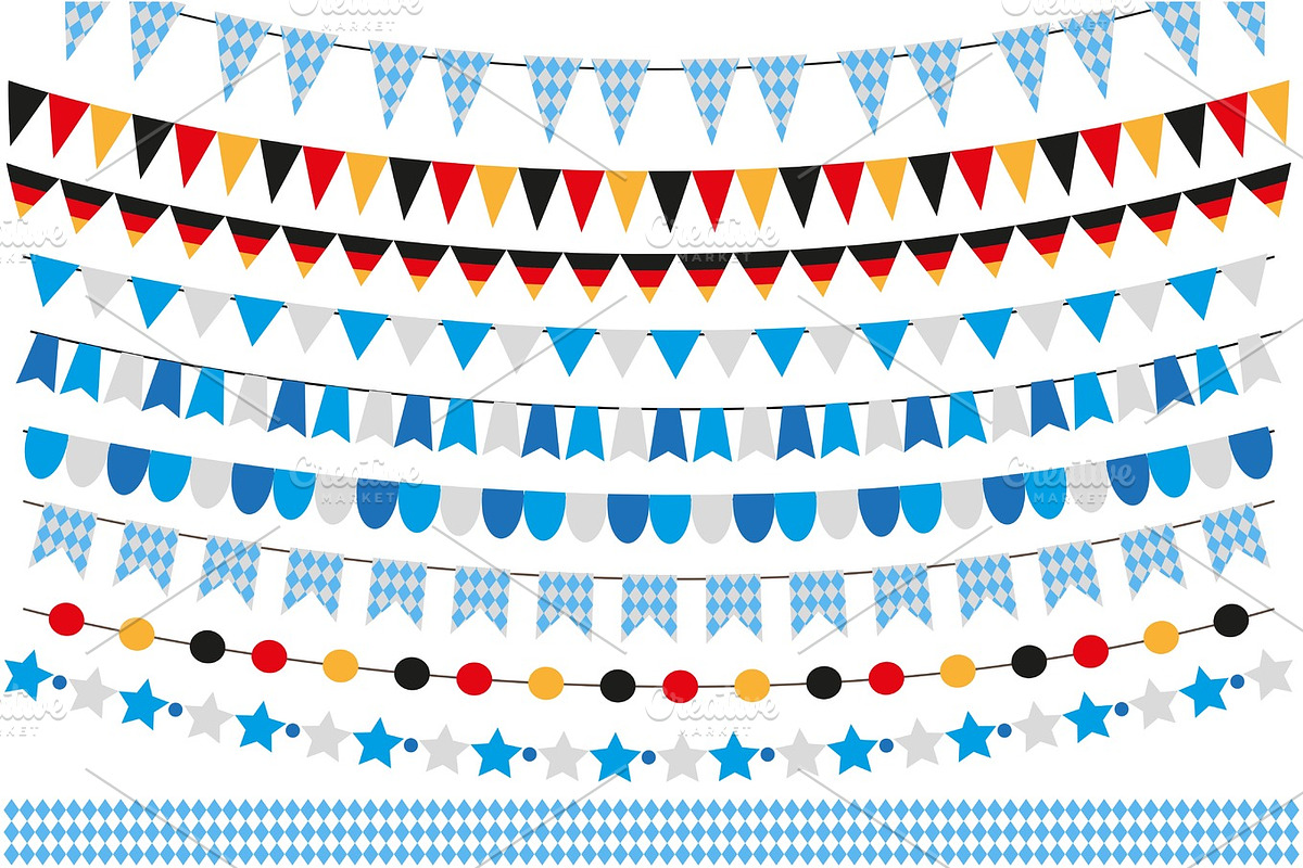 Oktoberfest set of flags, bunting, garland. October fest in germany collection of design elements. Isolated on white background. Vector illustration in Objects - product preview 8