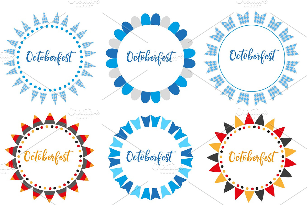 Oktoberfest set of frames, flat or cartoon style. October fest in germany collection of round bunting, flag, design elements .Isolated on white background. Vector illustration in Objects - product preview 8