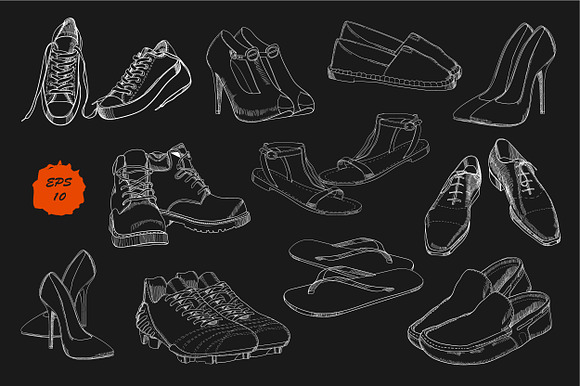 Set of drawing Shoes. Clip-art in Objects - product preview 3