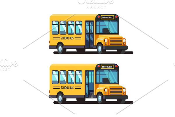 Yellow school bus with closed and opened doors