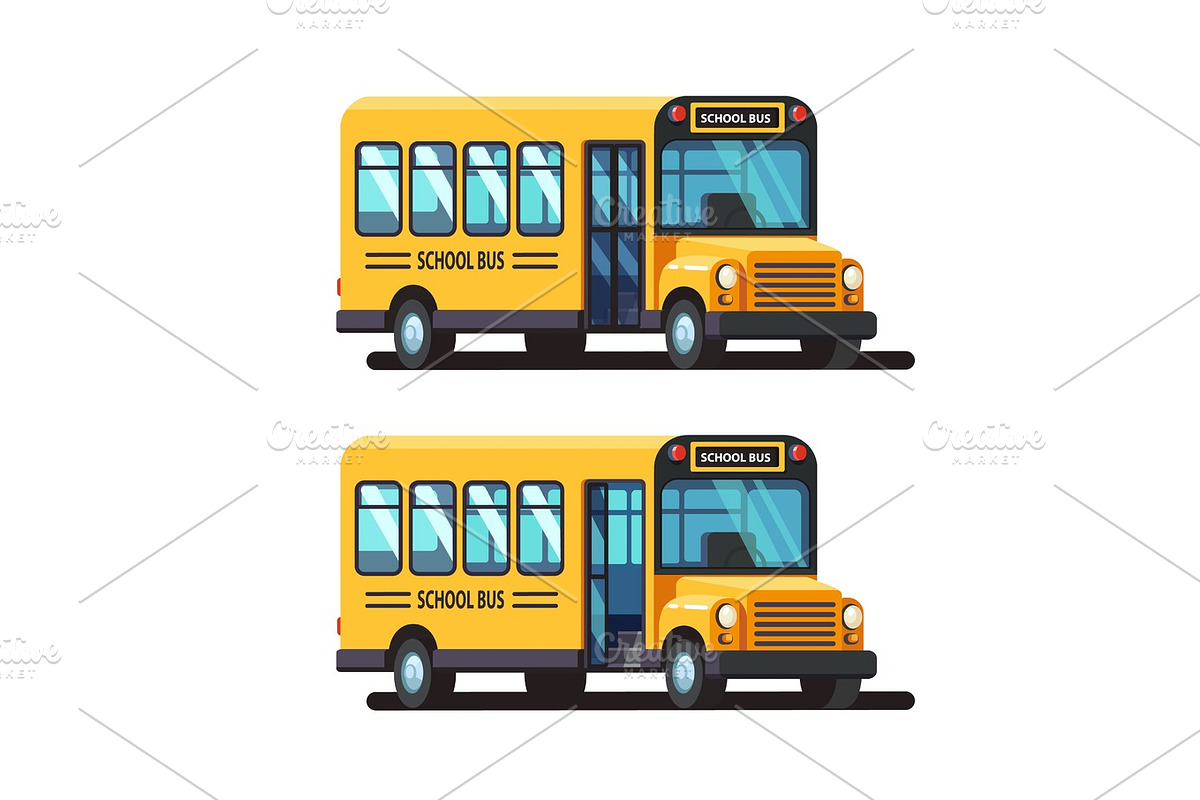 Yellow school bus with closed and opened doors in Illustrations - product preview 8