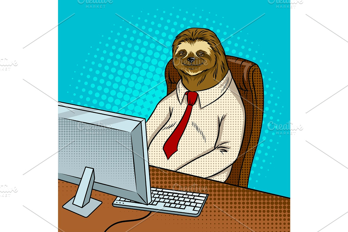 Sloth animal office worker pop art vector in Illustrations - product preview 8