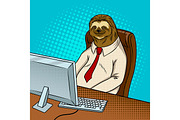 Sloth animal office worker pop art vector