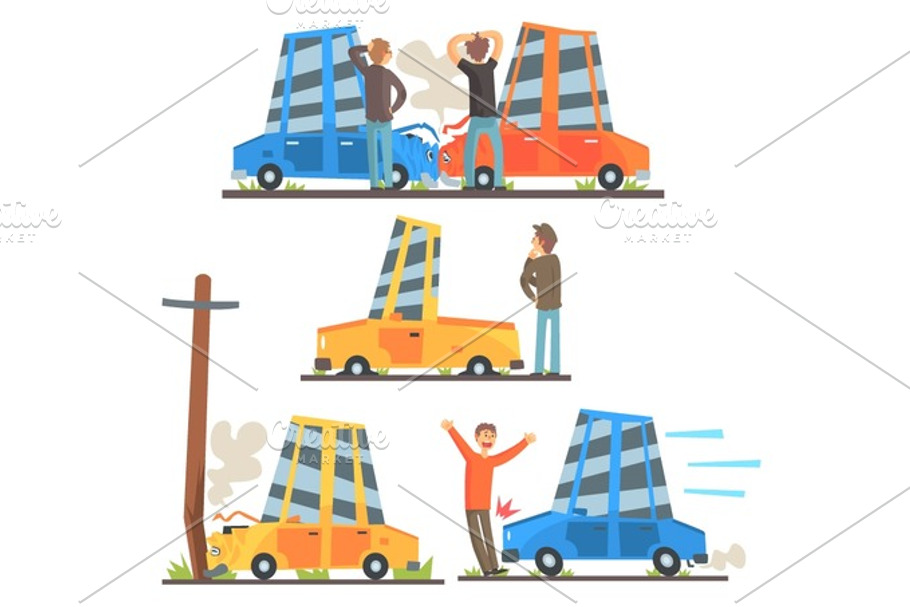 Car Road Accident Resulting In Transportation Damage Set Of Stylized Cartoon Illustrations in Illustrations - product preview 8