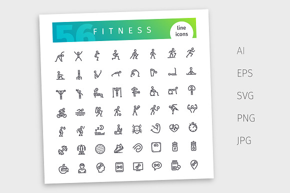 Fitness Line Icons Set in Health Icons - product preview 3