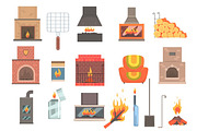 Indoors And Outdoors Fireplaces And Bonfires With Related Attributes And Tools Set Of Vector Cartoon Objects