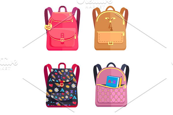 Set of Colorful Rucksacks for Girls or Boys Vector