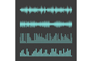 Vector Sound Waveforms. Sound waves and musical pulse vector illustration.